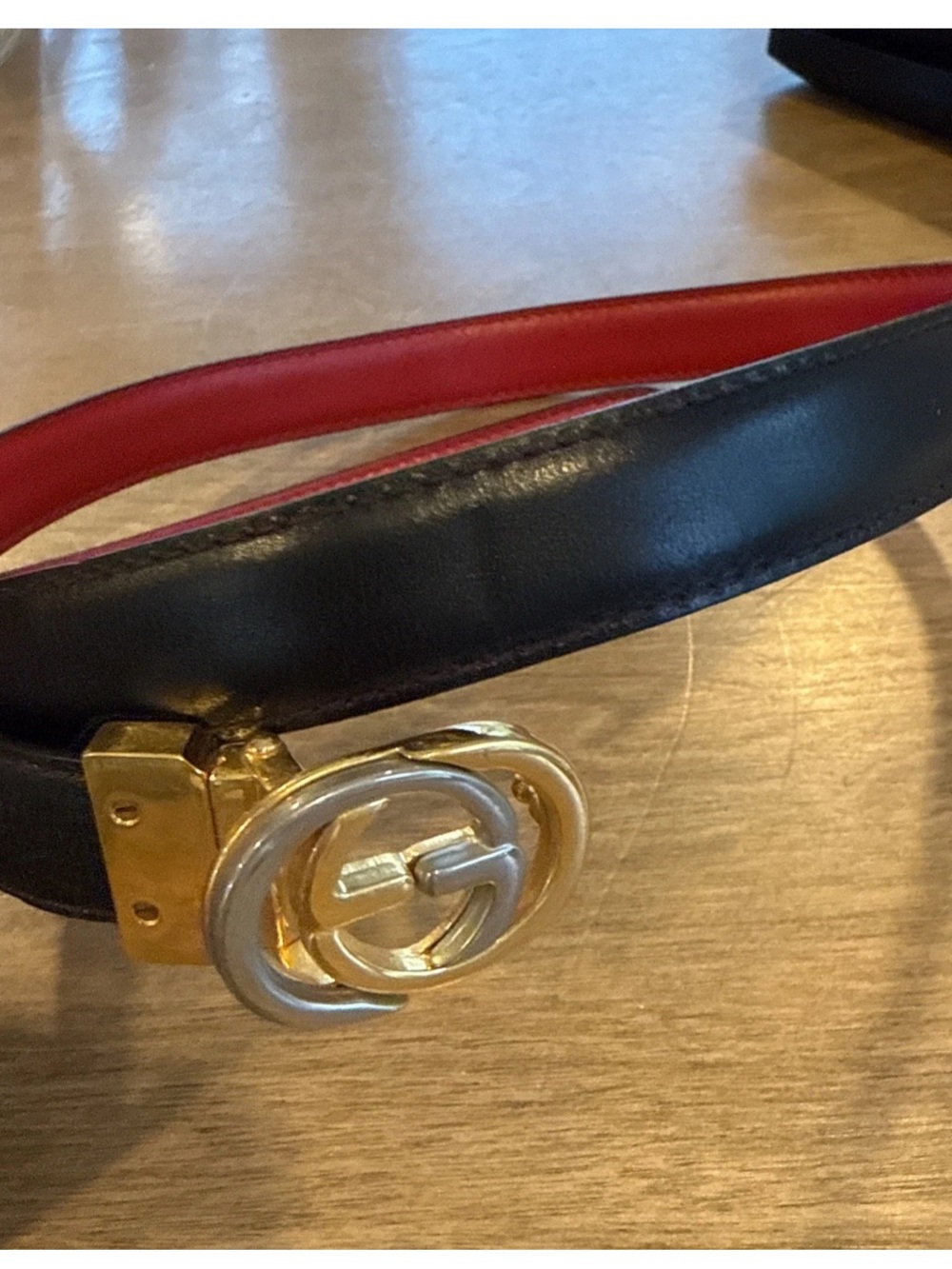 GUCCI Interlocking G Buckle Belt
Black Red Vintage Leather Size 70 28
New